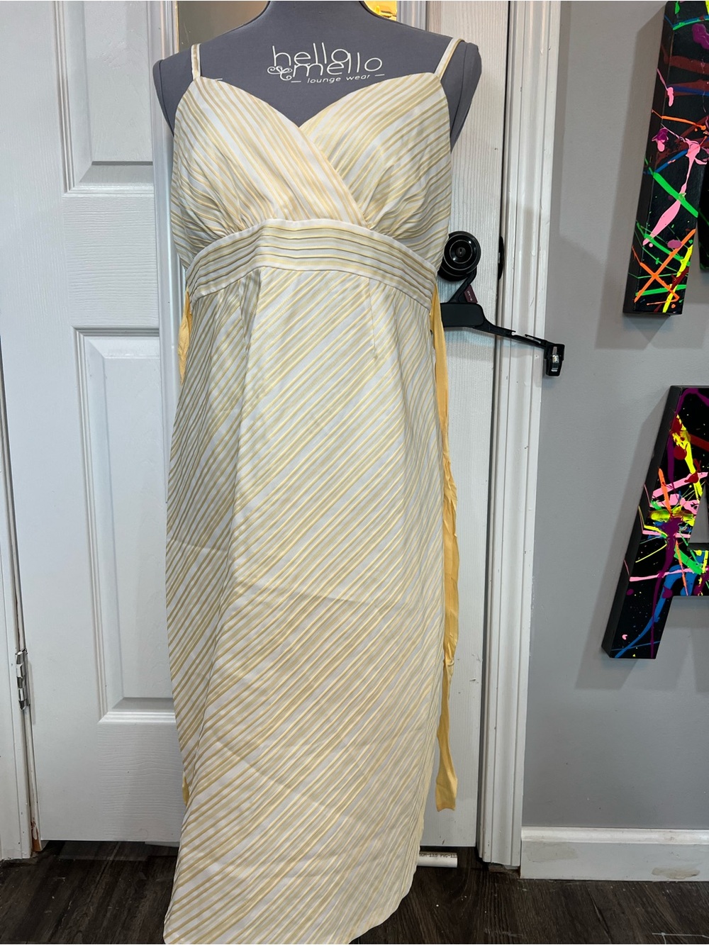 Motherhood Maternity Yellow and White Striped Midi Dress
